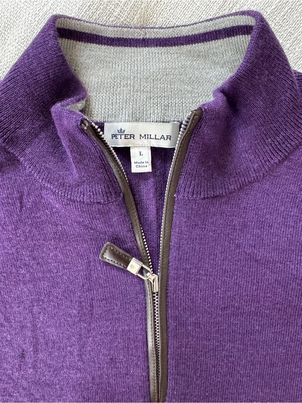 Peter Millar Purple Half-Zip Sweater with Leather Trim